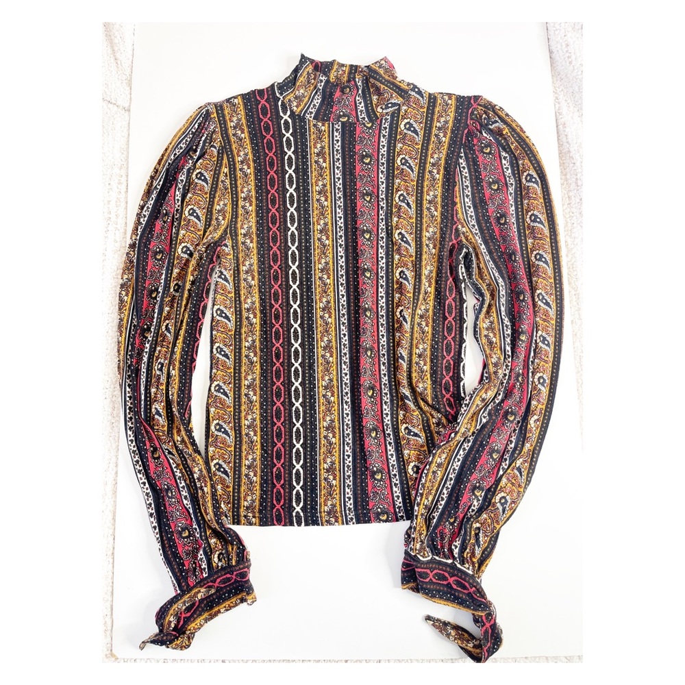 Free People tribal print mock neck turtleneck Size M